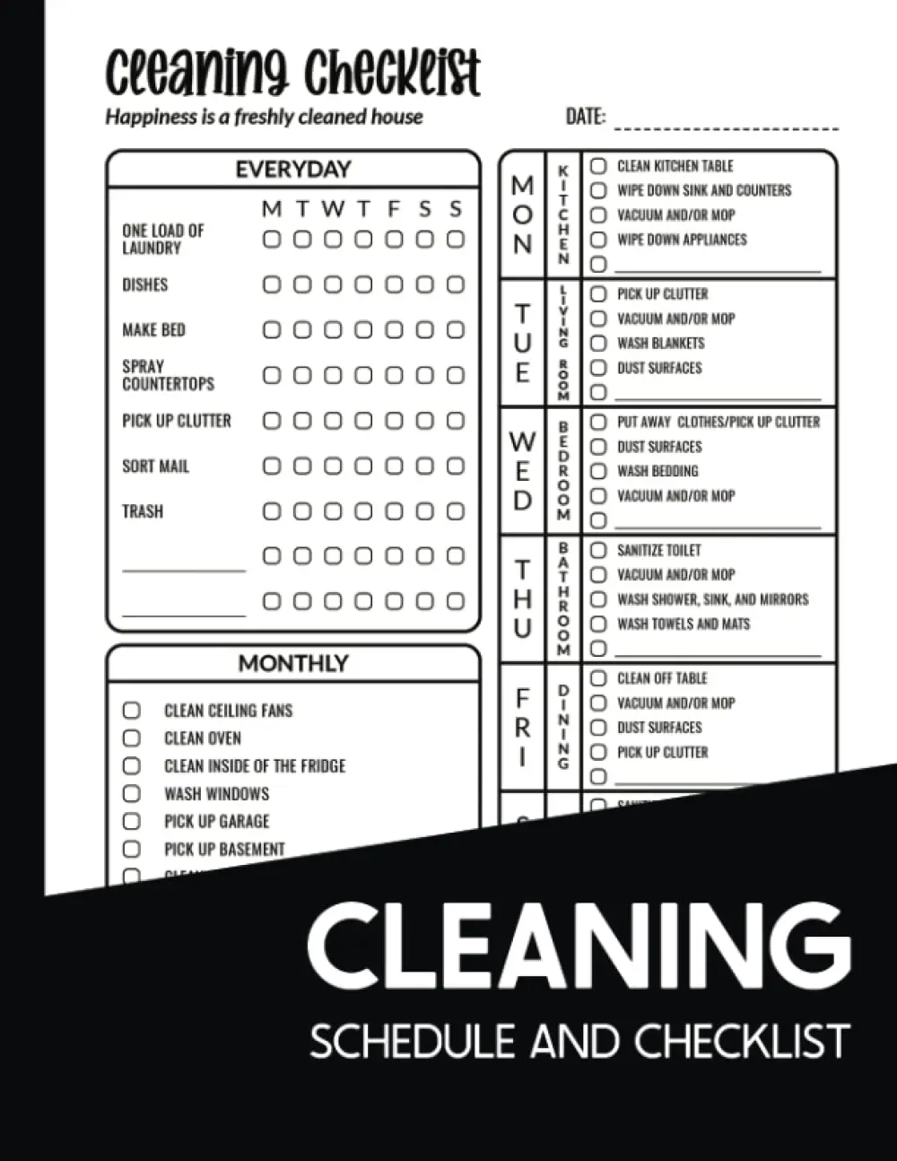 Cleaning Schedule and Checklist: Daily Weekly and Monthly Household Cleaning Planner for Adults