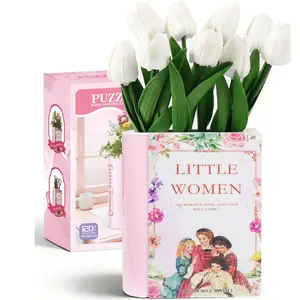 Puzzle Book Vase for Flowers, Arts and Crafts for Kids 4-6, Adults, Girls, Unique Vase, Puzzle Planter for Book Shelf Decor, Books Lover Gifts(Little Women)