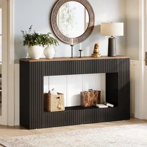 Modern Console Table, 55-Inch Wood Entryway Table With Storage, Narrow Long Sofa Table Behind Couch Table For Living Room, Foyer, Hallway, Black
