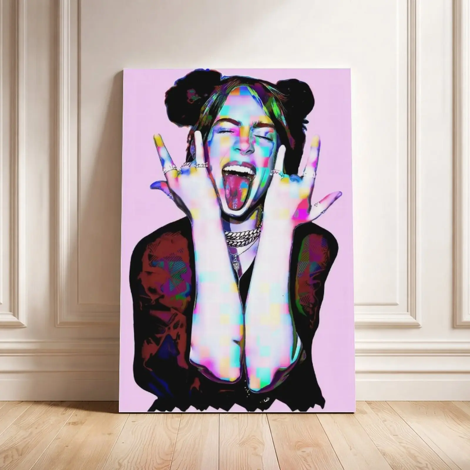 Billie Pop Singer Inspired Canvas Poster - Artistic Colorful Abstract Music Wall Art, Modern Digital Art Print, Decoration for Bedroom, Living Room Home Decor