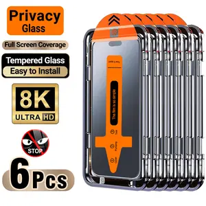 6pcs Privacy Screen Protector for iPhone 17 Pro Max/17/16 Pro/16/15/14/13/12/11/x, 9h Hardness Tempered Glass, Anti-Fingerprint, Full Coverage