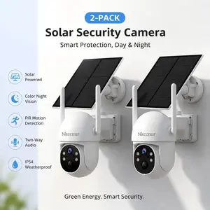 2pcs Solar‑Powered Security Camera, Supports 2.4GHz Wi‑Fi, 360° Panoramic View, Solar/Battery Powered. 2.5K HD Resolution, AI Human Detection, Full‑Color Night Vision, IP54 Waterproof, and New Customers Enjoy One Year of Free Cloud Storage.【Nkccnur]