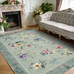 Floral Print Rug Soft Girl's Bedroom Rug Washable Area Rug Stain-resistant Non-slip Ultra-thin Foldable Indoor Decorative Rug for Bedrooms Dining Rooms Offices Game Rooms Laundry Rooms Living Rooms