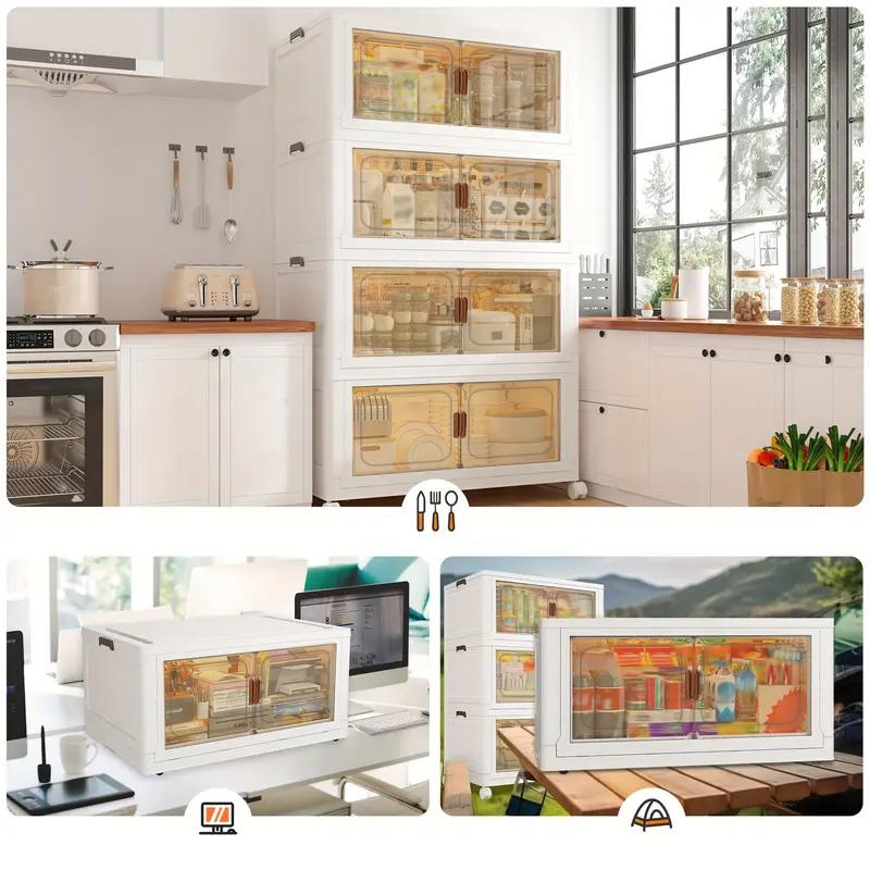 Stackable storage boxes with LIDS and wheels - plastic storage boxes, foldable storage boxes with doors, wardrobe organizers and home, office, kitchen, clothes storage cabinets, shoe box storage cabinets.