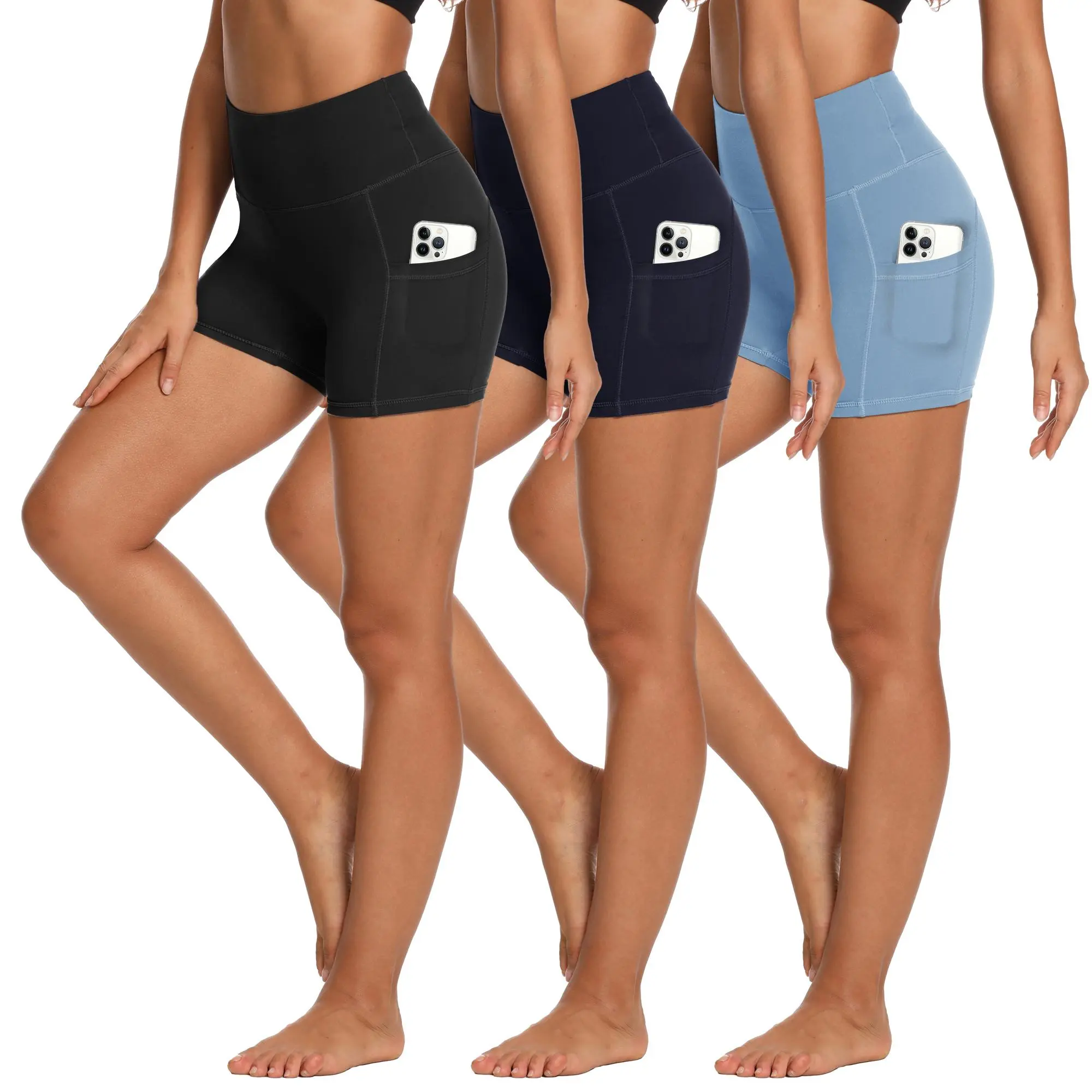 Showitty 3 Pack Biker Shorts Women with Pockets - High Waisted Workout Shorts for Gym Yoga
