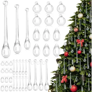 200 count Christmas Tree Ornaments Clear   Teardrop Ornaments 5 Styles Christmas  Chandelier Pendant  for Centerpieces Chandelier Wedding Decor (Clear)
