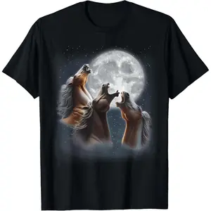 3 Horses Howling At The Moon Funny Horse Lover Equestrian T-Shirt
