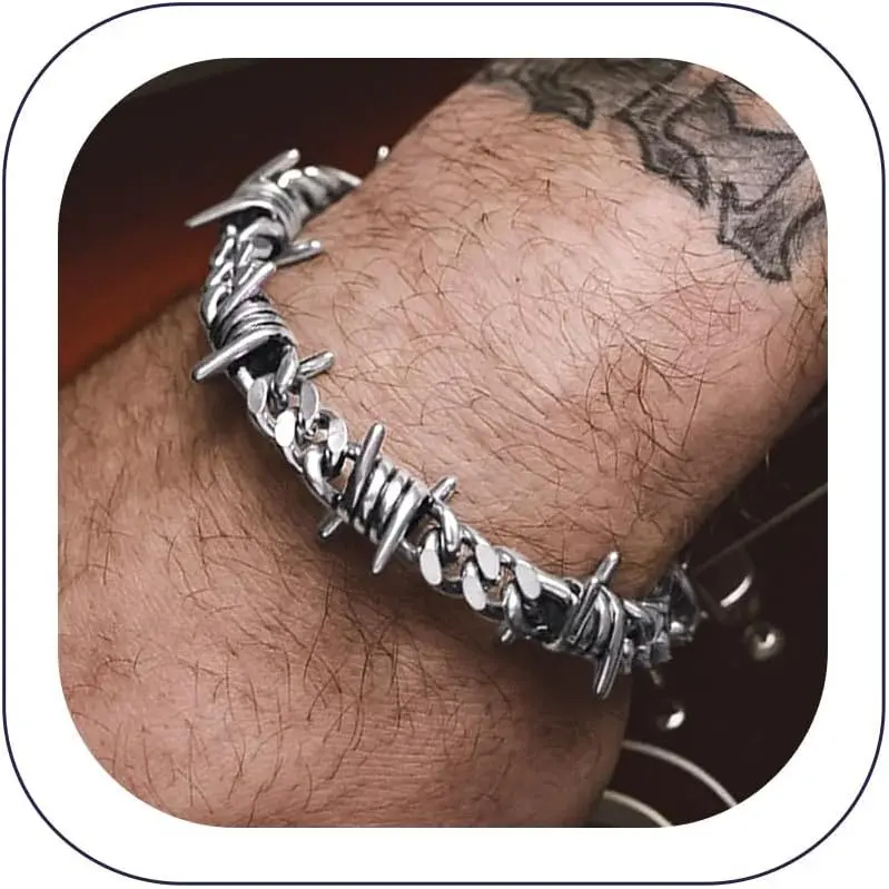 Bandmax Bold Punk Stainless Steel Barbed Wire Chain Bracelet, Adjustable