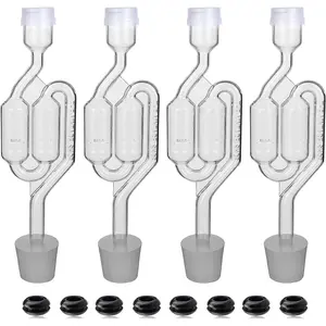 Airlock Set, 4 Airlocks for Fermenting, 4 Drilling #6 Stoppers and 8 Airlock Grommets, Fermentation Bubbler for Brewing Wine Beer Sauerkraut Pickles Etc