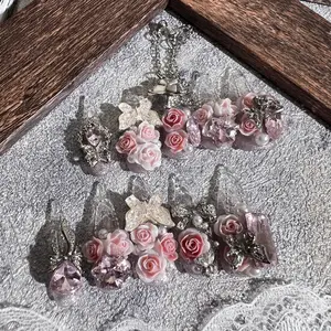 Valentine's Day Pink Garden Flowers Luxury Press On Nail