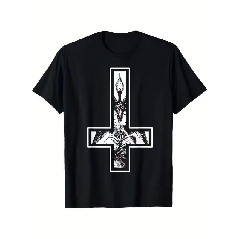 Women's 100% Cotton T-Shirt with Casual Occult Baphomet Graphic, Short Sleeve Lightweight Regular Fit Top, Shortsleeve, Cute