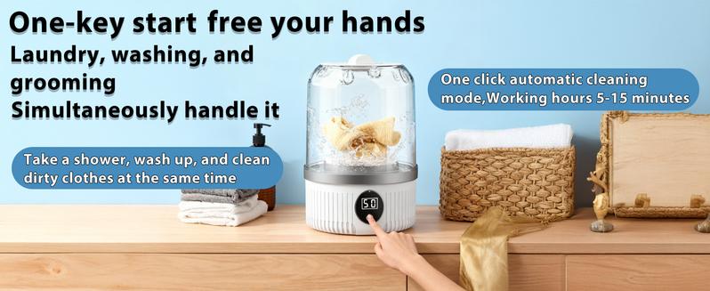 【Latest Products】Wireless Mini Washing Machine, Rechargeable Portable Underwear Washing Machine, 3L Extra Large Capacity, Suitable for Travel,Apartment,Camping