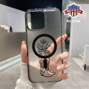 Clear Phone Case for iPhone 16 15 14 Pro Max 13 12 11 XR XS Plus E Western Cowboy Boots Pattern Magnetic Sunction Candy Color Acrylic Back Soft Edge Cover