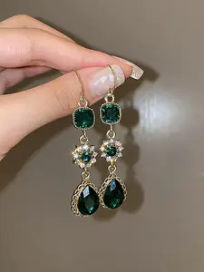 Elegant Green Drop Shaped Earrings, Fashion Jewelry for Party, Daily Clothing Decor, Trendy All-match & Exquisite Jewelry for Birthday Gift, High Quality Earrings