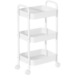 Metal Rolling Utility Cart with Dual Handles -3-Tier Carbon Steel Storage Organizer with 360° Swivel Lockable Wheels - Multi-Functional Mobile Trolley