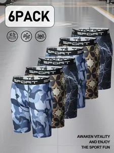 6 Pack/3Pack Men's Compression Shorts, Quick Dry Athletic Workout Shorts, Spandex Performance Baselayer Underwear for Running Gym Sports, Printed Pattern