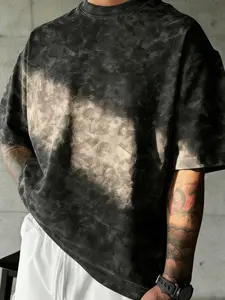 Men's Plus Size 2xl-6xl Short Sleeve T-Shirt, Vintage Street Style Print Top, Casual Fitted Letter Pattern, with Collar