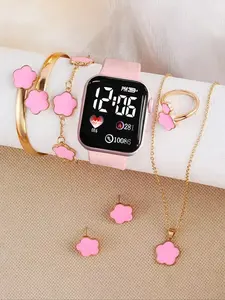 Cute Silicone Quartz Jewelry Set for Girls, Necklace Bracelet Earrings, Perfect Gift for Kids, Halloween Christmas Back-To-School, Child Watch