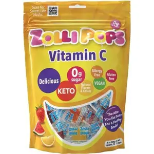 Zolli Vitamin C Sugar-Free Keto Lollipops - Immune Boosting, Natural Fruit Flavor, Vegan, Gluten-Free, 8 Oz. - Support Your Immune System with Tasty and Healthy Lollipops