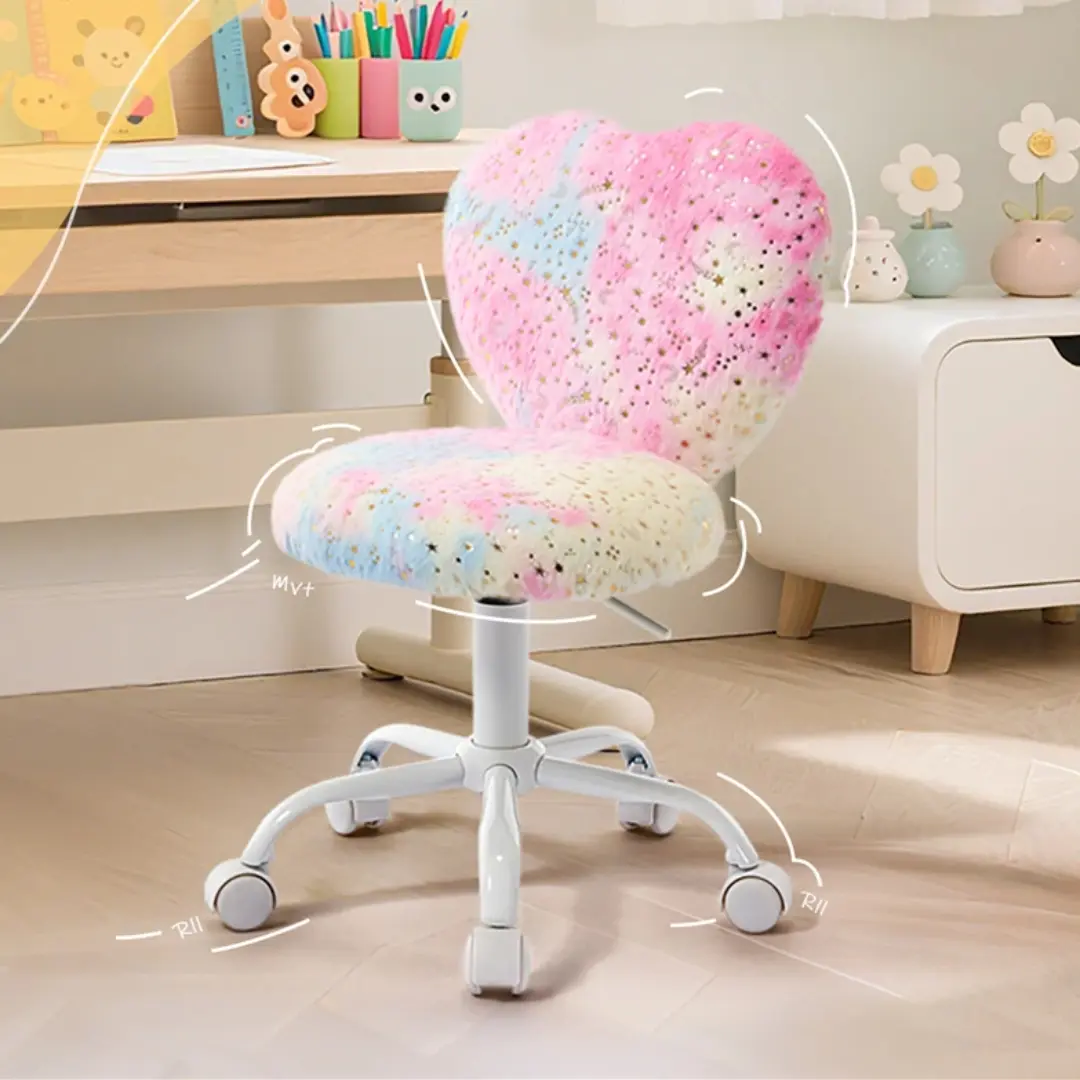 Lessmore Kids Swivel Desk Chair Fluffy Heart-Shaped - Adjustable Height Rolling Chair, Colorful Chair for Girls Bedoom, Study