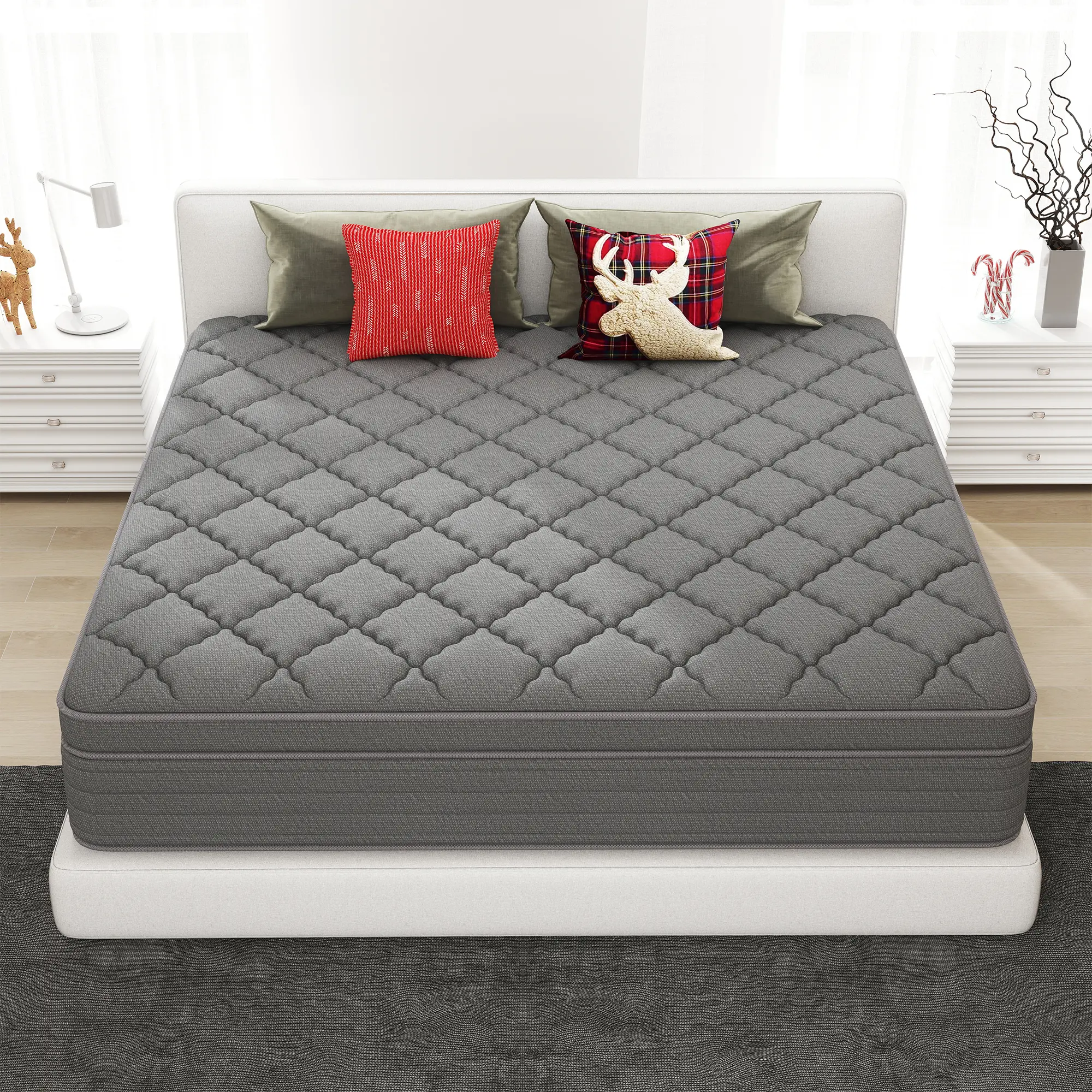 MULINATURE 12" 14" Memory Foam Mattress Hybrid Pocket Spring Twin Full Queen King Size Lumbar Support Mattresses  Gray Bed In A Box Medium Firm Comfort Body Support​