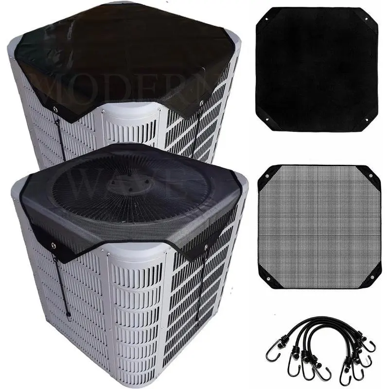 - 2 (Two) Central Air Conditioner Covers for Outside Units 32 x 32 inch - 1 (One) Top Universal Mesh Cover and 1 (One) Winter  Outdoor AC Defender Cover (Black, 32" x 32")