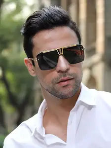 1PC Fashionable And High-End Square Frame One-Piece Men's Sunglasses, Classic Business Modern Personalized Sunglasses, Suitable For Outdoor Outings And Parties