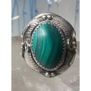 Malachite ring Navajo size 12 sterling silver women men signed w buffalo logo