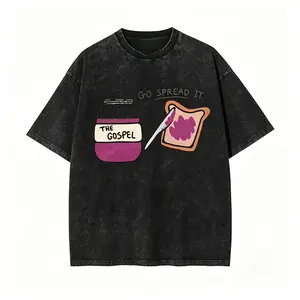 Men's "Go Spread The Gospel" Oversized Twist Print Graphic T-Shirt - Christian Humor Washed Cotton Top, Everyday Casual Faith "Spread It" Religious Quote Tee good graphic tee