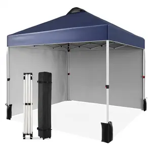 10x10 FT Waterproof Pop Up Canopy, Heavy Duty Tent with 2 Sidewalls Vented Roof, Wheeled Bag & Sandbags for Beach Camping Picnic Party