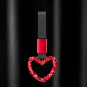 Bling  Accessories Bling Heart Handle Ring  Accessory for Women Hand Strap Drift Charm Rear Bumper  Ring Decor for Auto Bus Interior Exterior Decoration (Red, Heart Style)