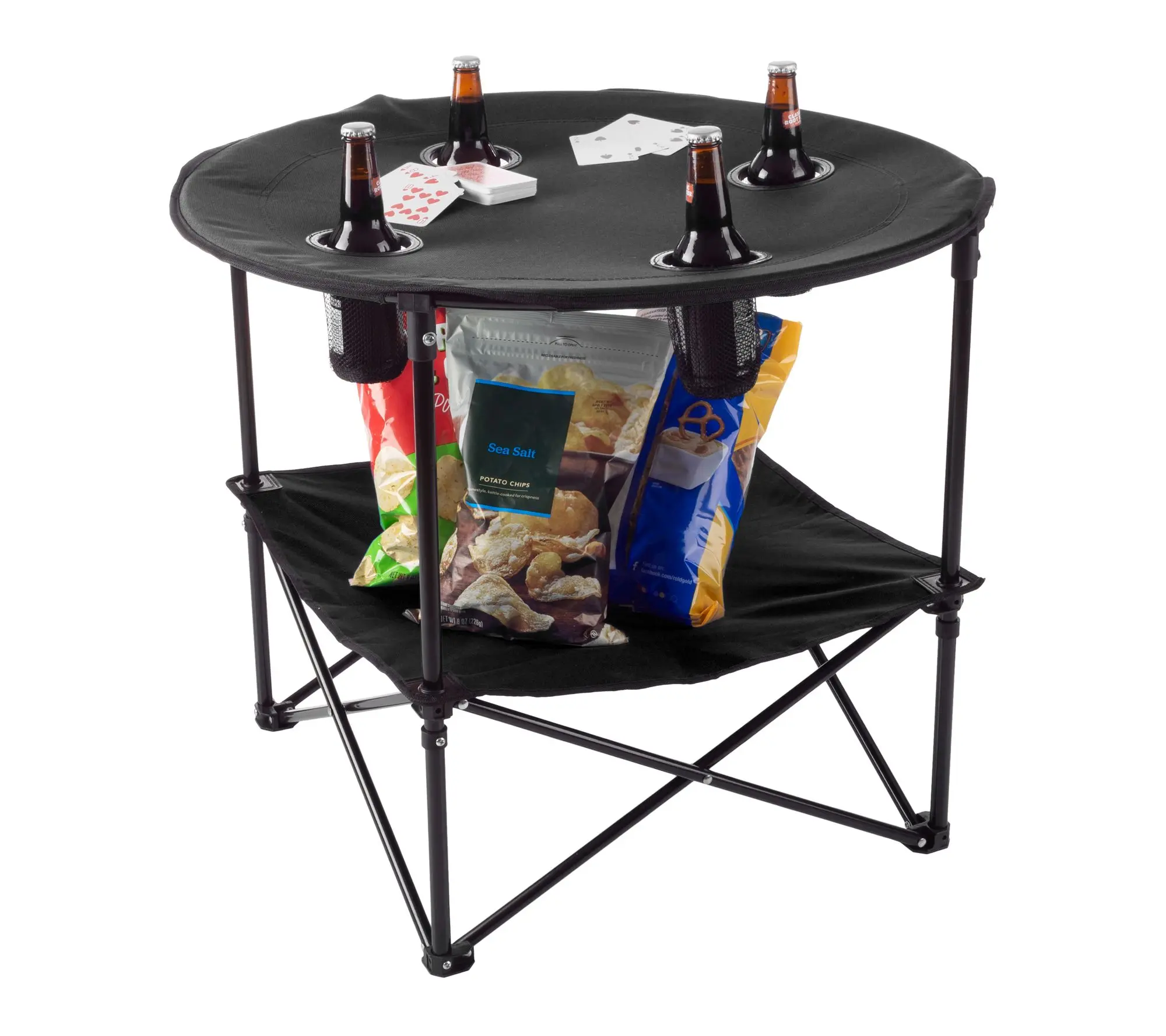 Wakeman Camping 2-Tier Folding Table w/ 4 Cupholders & Bag