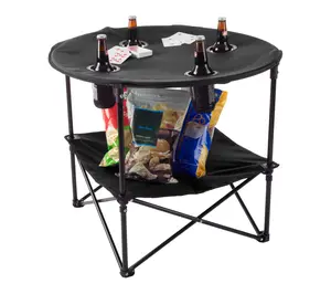 Wakeman Camping 2-Tier Folding Table w/ 4 Cupholders & Bag