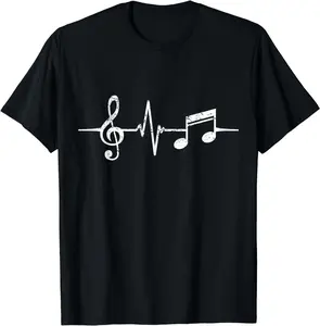 100% Cotton Heartbeat Musical Notes Musician Stuff Funny Music T-Shirt