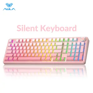 [New]AULA F99 Pro Gradient Pink Wireless Mechanical Keyboard, Cute Aesthetic Silent Keyboard for Cozy Desk Setup, Tri-Mode RGB Hot Swappable Gaming Keyboard with Knob for PC Mac