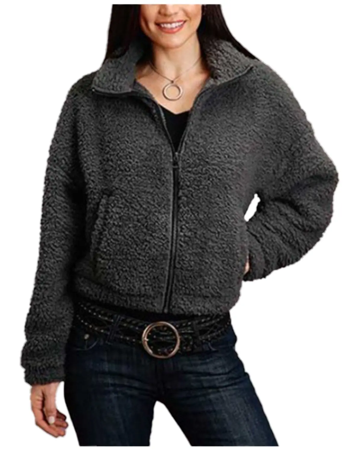 Stetson Women's Women'S Charcoal Fuzzy Fleece Jacket - 11-098-0539-7085 Gy