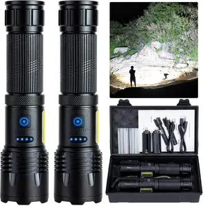 Rechargeable High Lumen LED Flashlight Super Bright 99000 Lumens with 7 Lighting Modes and COB Work Light IPX7 Waterproof Powerful Outdoor Flashlight for Emergency Camping and Hiking