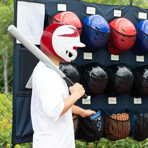 Hanging Helmet Bag for Baseball Softball Dugout Organizer for 15 Players Helmets Gloves Balls Organize Storage Black Hangable