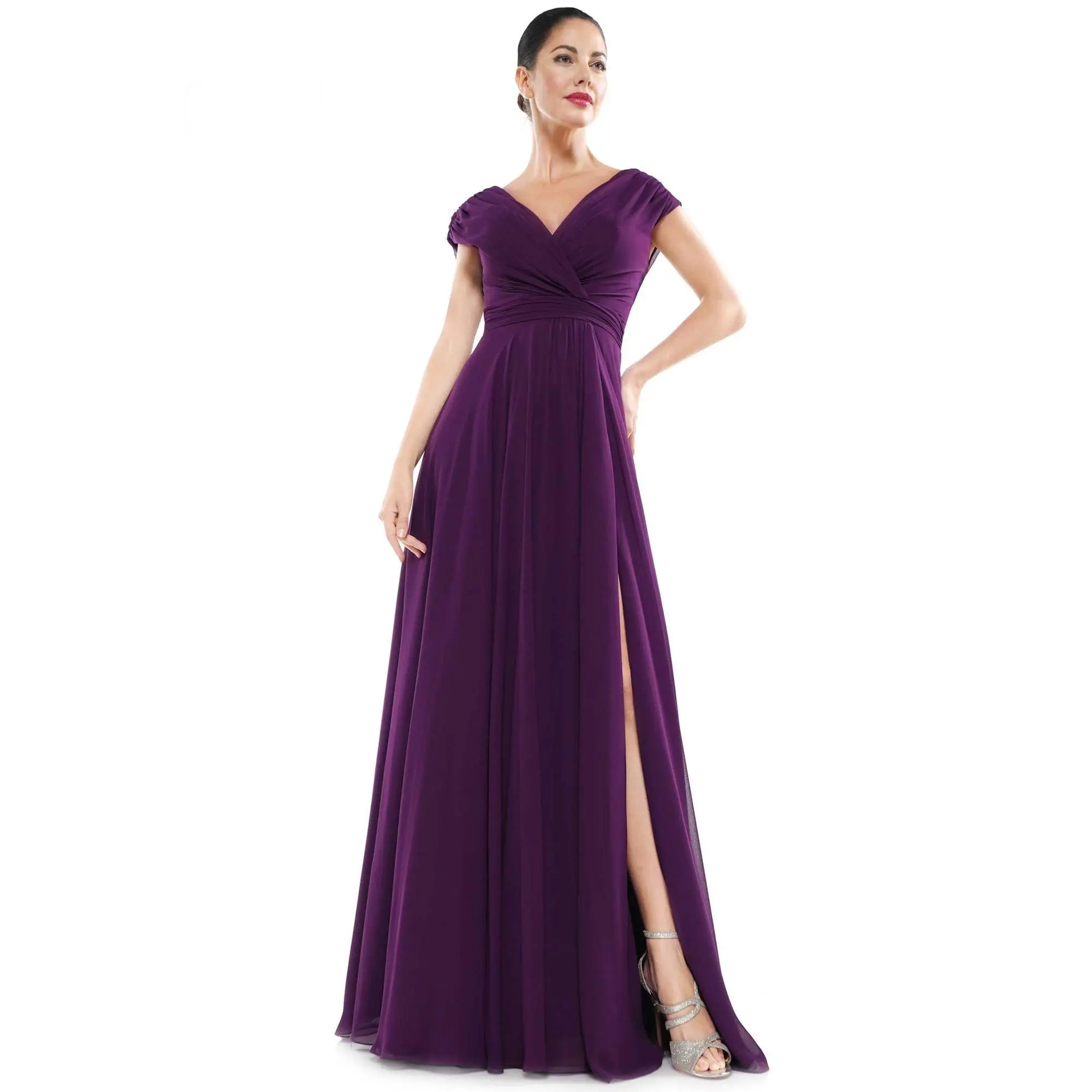 Marsoni by Colors -M251 -1 Chiffon Gathered V-Neck Gown