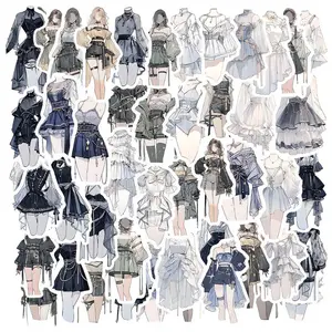 Clothing Pattern Sticker, 63pcs/set Waterproof Self Adhesive Decor Sticker for Gift Greeting Card Water Bottle Laptop Phone Case