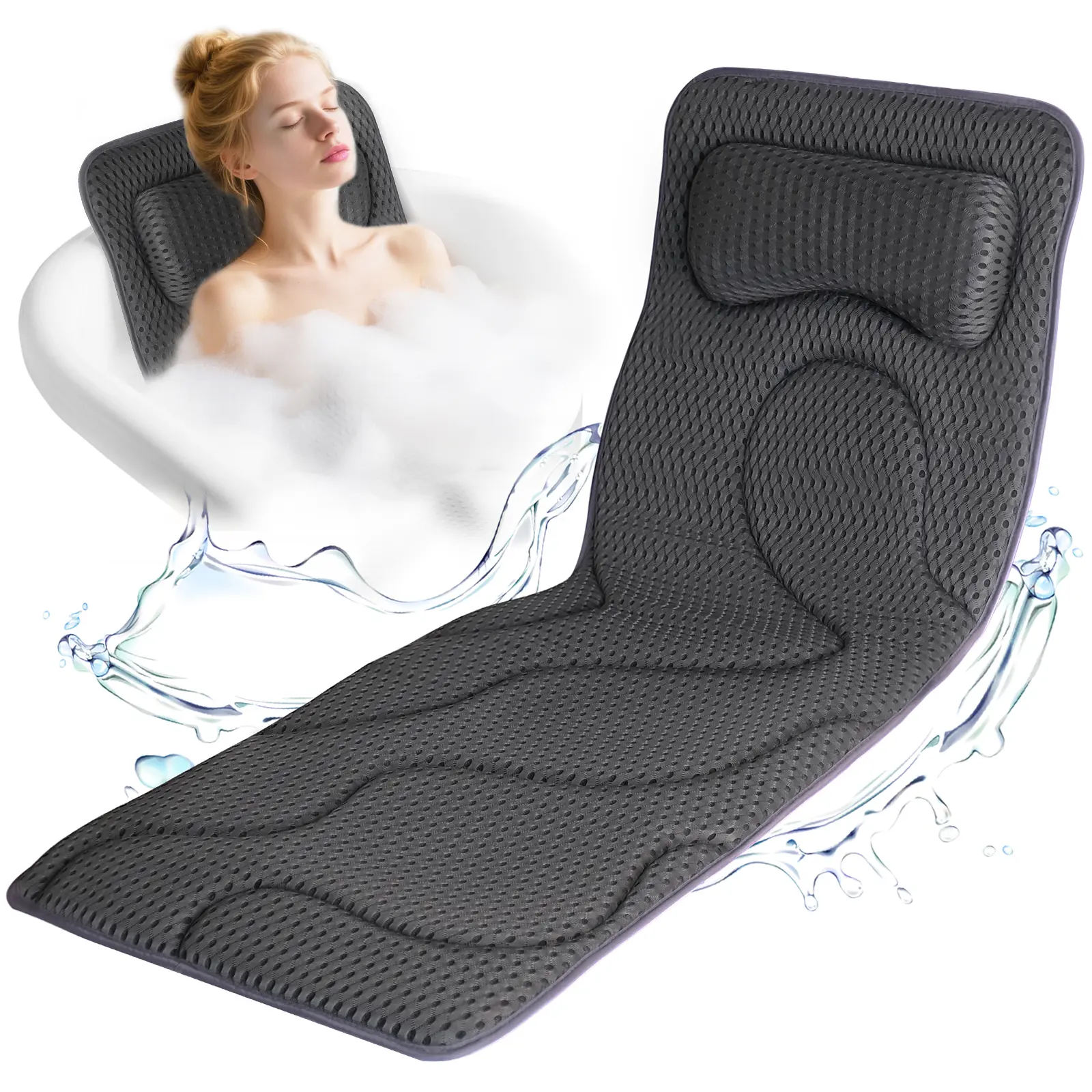 Cushiony Plain Rectangle Bathtub Mat - Waist-Free Pillow, Foldable Lumbar Support, 17in Portable Easy-Storage Design, Foldable Shape Saves Space, Essential for Bathrooms, Indoor Use, Hand Wash Only Home Supply, Holiday Gift, Foldable Shape Saves Bathroom