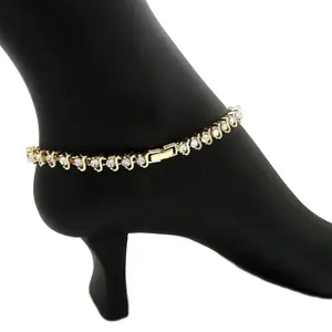 MaxBling81 Female Single Row Chain Anklet - Women's 4mm CZ Iced Look Metal Coated Accessory with Polished Finish, 10"-11"-12" Gold/Silver Plated Daily Wear Fashion Costume Jewelry