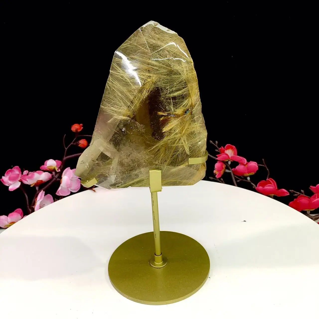 Rutilated Quartz Ornament, Polished Freeform Natural Stone, Elegant Handmade Crystal Decoration for Home Display, Natural Stone Crystals, Home Ornament, Elegant Natural Crystal Decorations