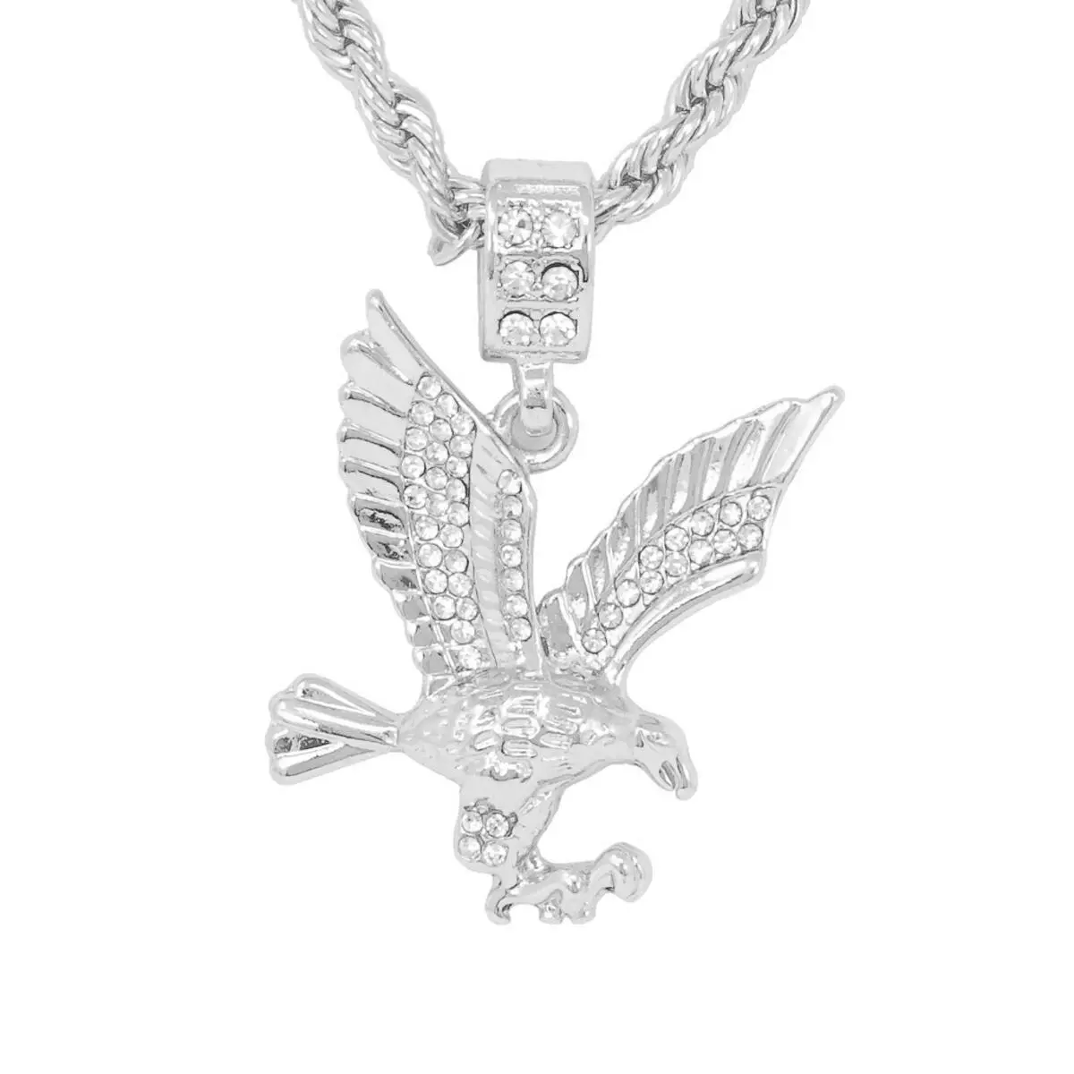 Statement Eagle Single Necklace, Bold Alloy Metal Animal Charm with Simulated Gems on a 24-Inch Rope Chain, Casual, Comfortable