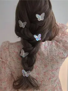 5-Piece Set Random Color Sweet Butterfly Hair Clips, Matte Finish Women's Daily Versatile Ponytail Holders, Date Night Styling Accessories
