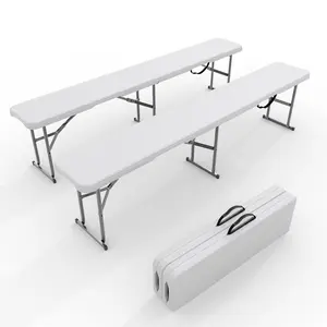 6Ft Folding Bench, 2-Pack Foldable Plastic Bench Carry Handle and Smooth HDPE Tabletop for Indoor/Outdoor Use, Picnic, Party, Camping, Dining, White