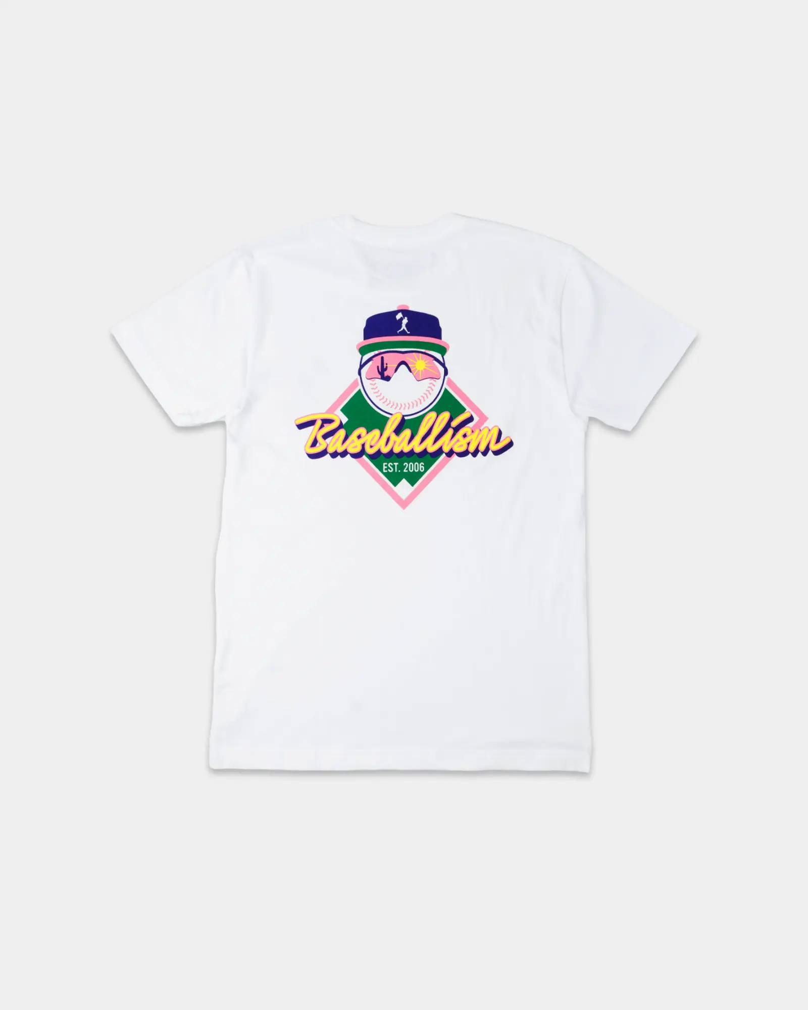 Women's Yuvi Happy Place Baseballism Short-Sleeve Round Neck Casual Fabric Everyday T-Shirt (White - Youth), Tshirt, Tee, Relaxed Fit, Graphic