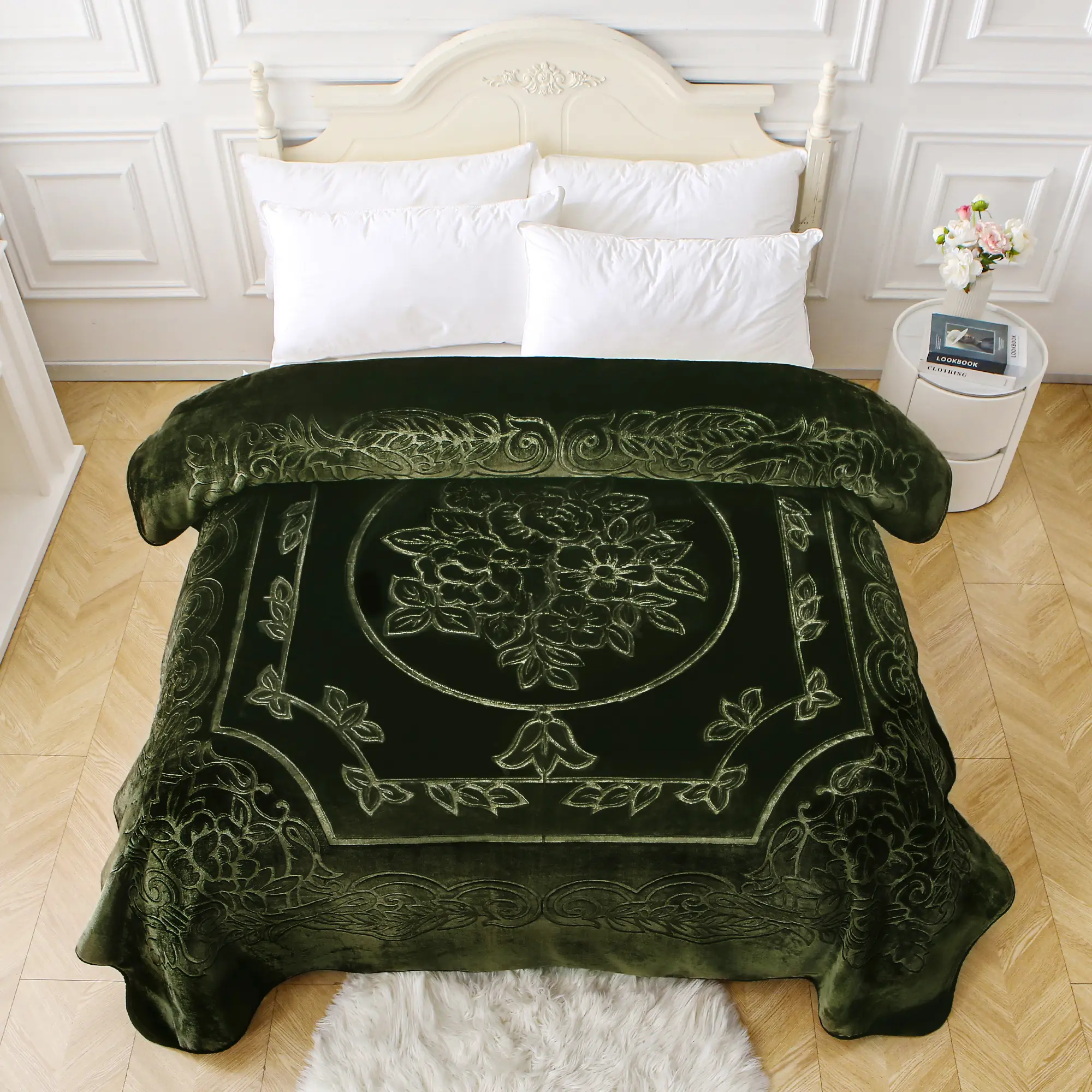 Luxury Embossed Floral Microfiber Fleece Blanket - 85x95 in, 9 lb Heavyweight Plush Bedspread Coverlet, Machine Washable, Fluffy Soft Bedroom & Home Decor Accessory for Bed, Couch, Bedroom Blanket, Bedspread Coverlet Blanket