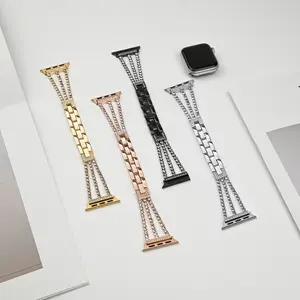 Diamond 3-Row Metal Apple Watch Band, Compatible with Series 5/6/7/8/9 & SE, Elegant Sparkling Bracelet Strap for Everyday & Spring Wear