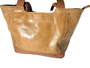 The Sak De Young Tote Bag in Brown Leather Floral Embossed Distressed